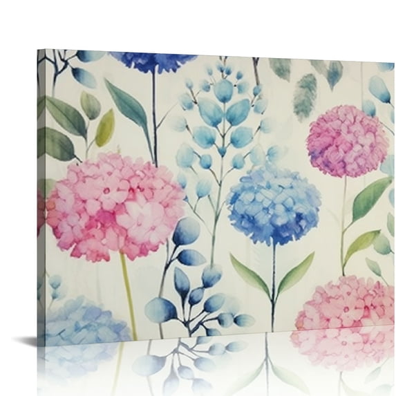 Fenyluxe Wall Art Flower Pattern Blue Pink Print On Canvas Ready To Hang Home Decor Bedroom Kitchen Pictures 16x12in