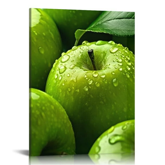 Fenyluxe  Wall Art Green Apples Canvas Fruits Design Elegant Life Prints Decor Framed Ready to Hang - Modern Artwork Painting Contemporary Pictures Kitchen Dining Home Decoration 12x16 in