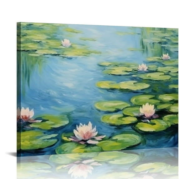 Fenyluxe Water Lilies Floral Canvas Prints Wall Art Famous Oil Paintings Flowers Reproduction for Kitchen Bedroom Bathroom Home Decor Modern Classic 16x12in