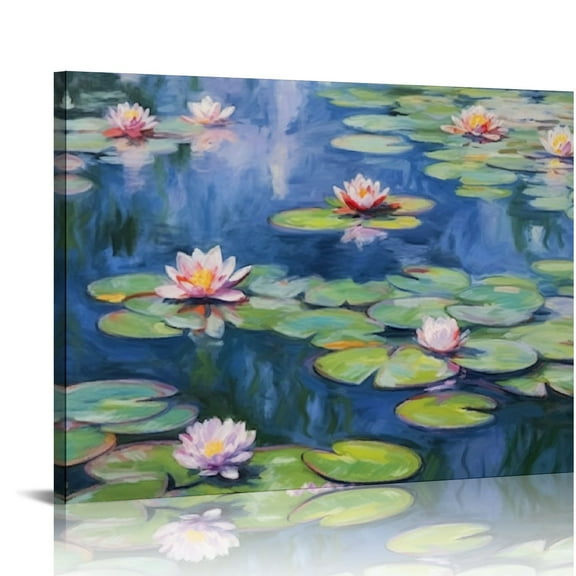 Fenyluxe Water Lilies Flowers Canvas Wall Art for Home Decor, Ready To Hang Room Art Decor, Ideal Gift for Various Occasions 16x12in