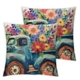 thumbnail image 1 of Fenyluxe Watercolor Car Throw Pillow Covers Blue Car Flowers Peony Roses Ranunculus Cushion Cases Decorative Pillow Cases for Couch Sofa Bedroom 2pcs White, 1 of 7