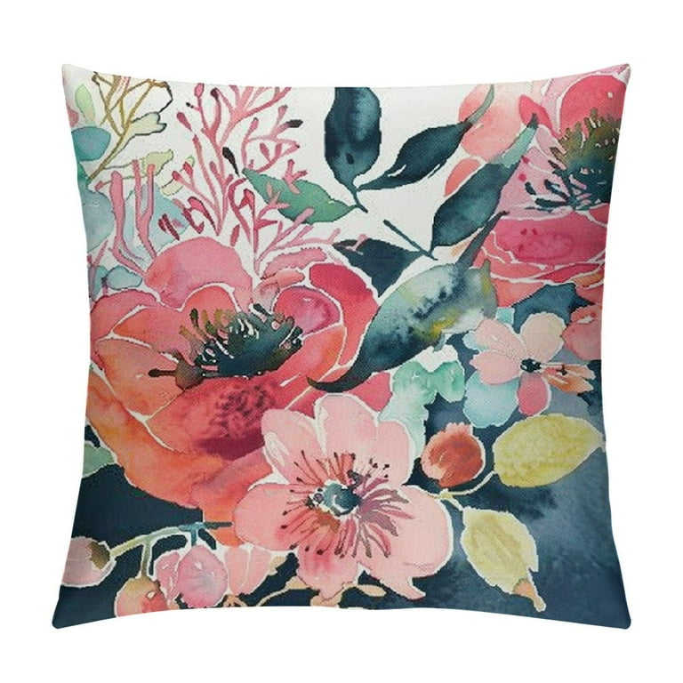 Fenyluxe Watercolor Flower Throw Pillow Cover Pink Peony Floral