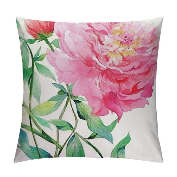 Fenyluxe Watercolor Flower Throw Pillow Cushion Cover, Vintage Peony Painting Botanical Spring Garden Flower Nature Theme, Decorative Square Accent Pillow Case, Pink White 24x24in