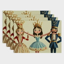 Fenyluxe  Watercolor Nutcrackers Xmas Balls Merry Christmas Placemats Set of 4,Seasonal Winter Holiday Table Mats for Party Kitchen Dining Decoration 18x12in