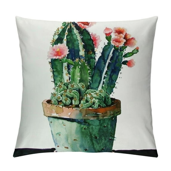 Fenyluxe Watercolor Paint Cactus Pot Art Throw Pillow Cushion Covers Tropical Succulents Green Plants Decorative Super Soft Pillow Cases Home Office Decor Square 24x24in