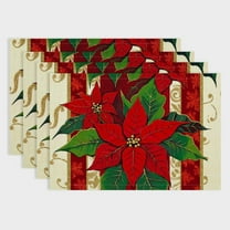 Fenyluxe  Watercolor Poinsettia Red Christmas Placemats Set of 4,Seasonal Winter Christmas Table Mats for Party Kitchen Dining Decoration 18x12in