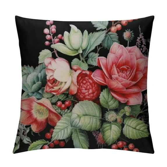Fenyluxe Watercolor Vintage Rose Pillow Cover Farmhouse Peony Succulents Decorations Cushion Case for Sofa Couch 18x18in