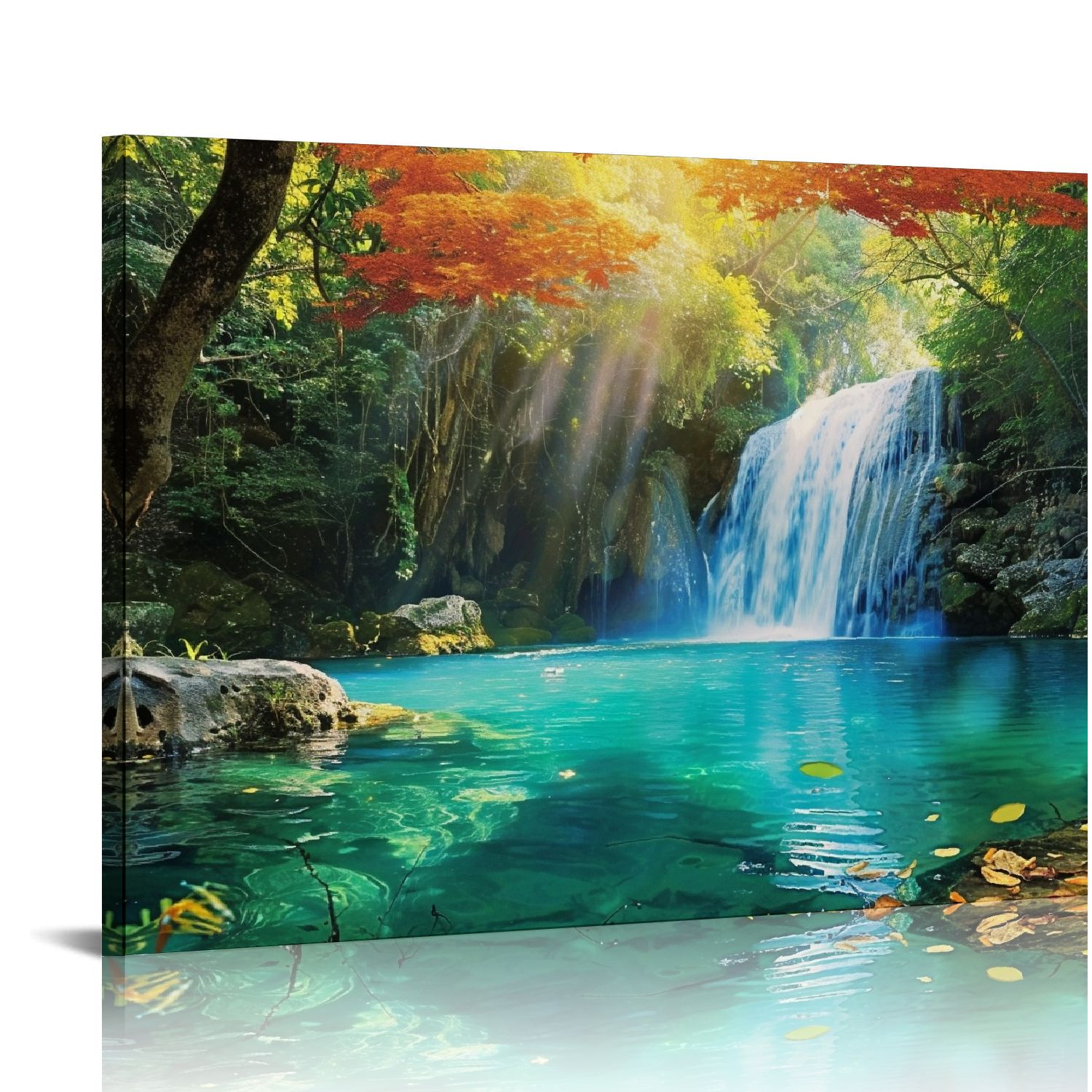Fenyluxe Waterfall Forest Nature Canvas Wall Art Ready to Hang Room ...