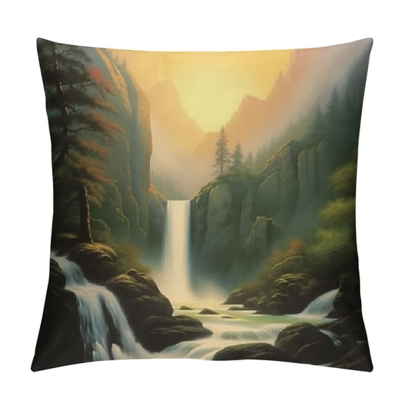 Fenyluxe Waterfall Mountain Trees Pillow Cushion Covers for Sofa Couch Bedroom Car Chair Home Decor Autumn Season Pillow Case 1PC 20x20in