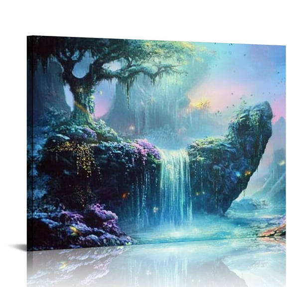 Fenyluxe Waterfall Tree Wall Decor Print On Canvas Ready To Hang Room Home Art Decor 16x12in
