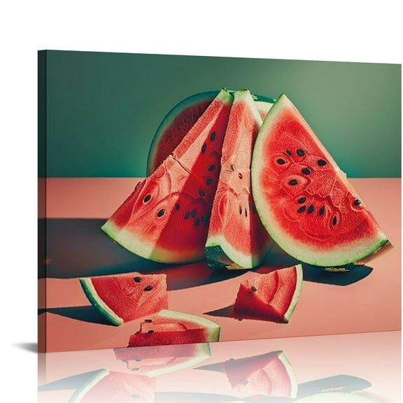 Fenyluxe Watermelon Slices Canvas Wall Art Decor Modern Prints for Home Room Ready To Hang 20x16in