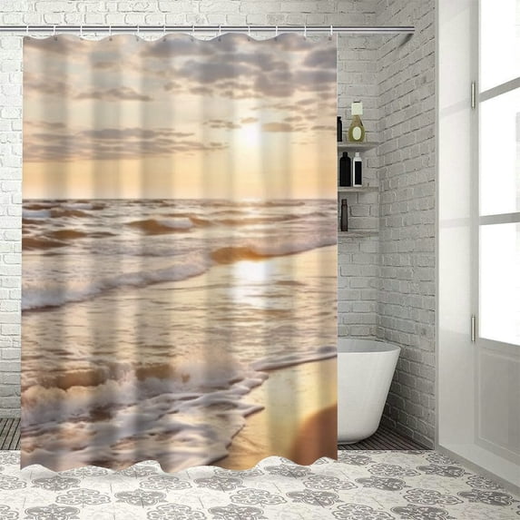Fenyluxe Waves Sunset Clouds Pretty Bathroom Shower Curtain Set Modern Chic Decor with Hooks 69x72