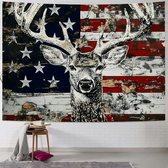 Fenyluxe  Western Tapestry, Black White American Flag Tapestry, Country Deer Hunting Camo Tapestry for Men Guys Room Decor, Tapestries Poster Blanket College Dorm Cool Indie Room 40x30inch