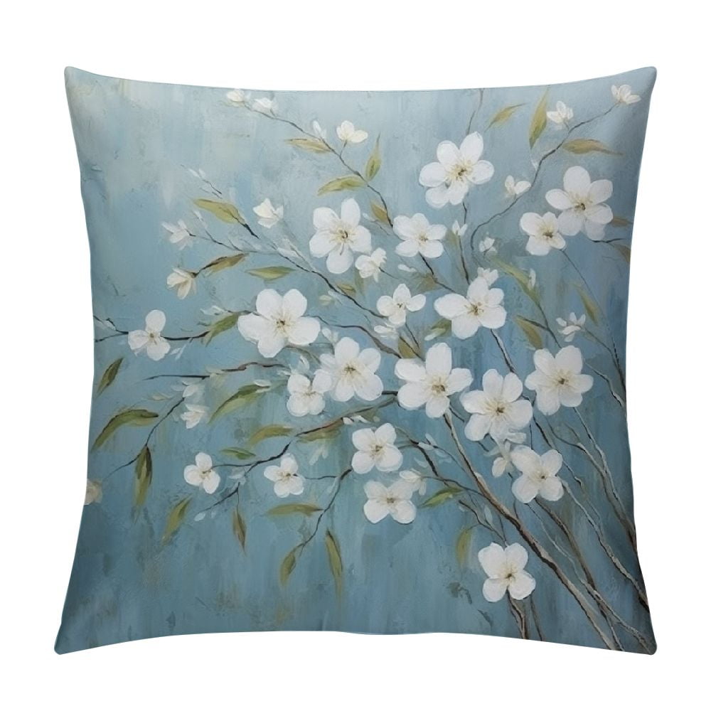 Fenyluxe White Flowers Pillow Covers Short Plush Spring Style 1PC for