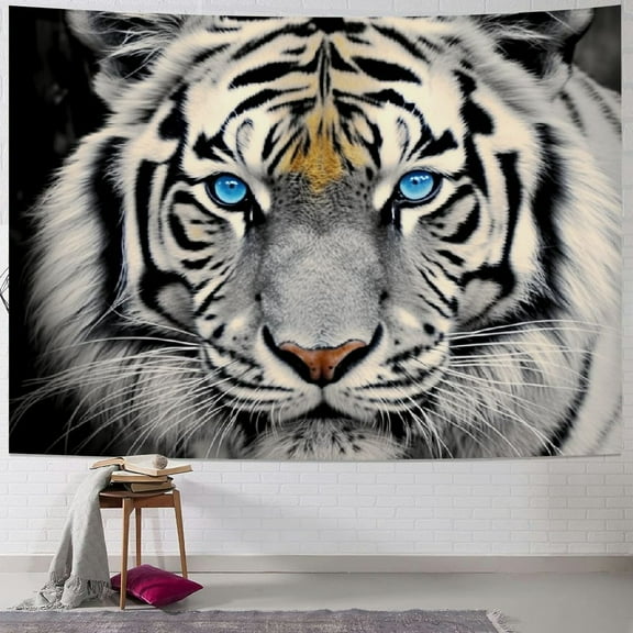 Fenyluxe   White Tiger Tapestry Wall Hanging,Tiger Wall Art Tapestry Animal Tapestry Wall Hanging,Tiger Tapestry for Bedroom Kids Room Wall Decor 40x30inch