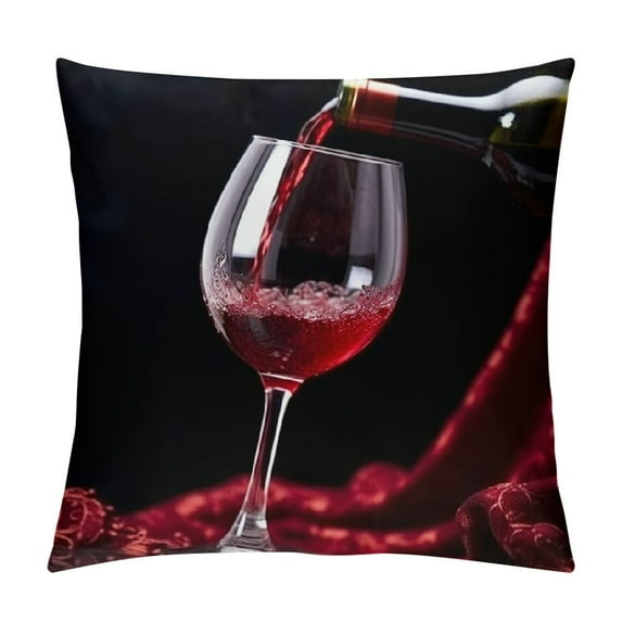 Fenyluxe Wine Glass Red Wine Wine Bottle Pillow Cushion Covers for Sofa Couch Bedroom Car Chair Home Decor Throw Pillow Cover Square 1PC 18x18in