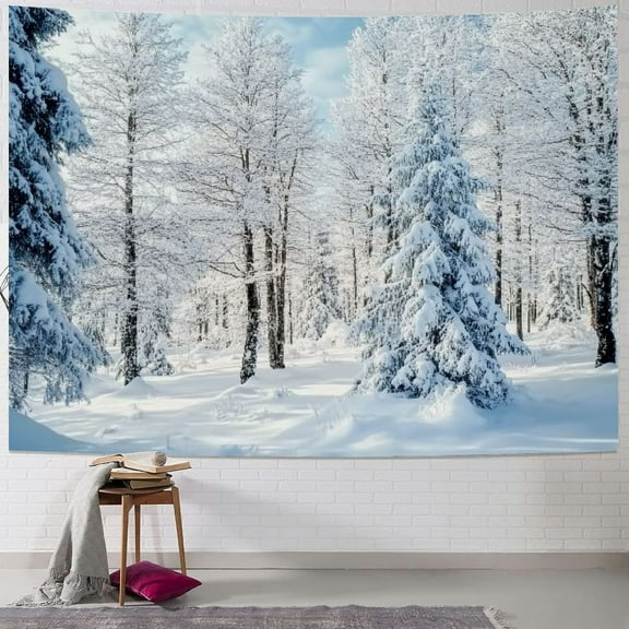 Fenyluxe  Winter Snow Forest Tapestry White Alps Mountain Winter Scene Tapestry Snowy Woodland Landscape Taptries Wall Hanging for Bedroom Living Room Dorm Wall Art Home Decor 40x30inch