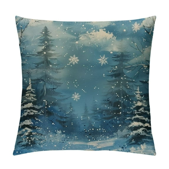 Fenyluxe Winter Snowflake Pillow Cover for Couch Sofa Bed,Christmas Trees Outdoor Camping Trees Silhouette Pillow Case Cushion Cover New Year Theme White