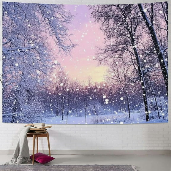 Fenyluxe  Winter Tapestry Wall Hanging Dreamlike Snow in Sunset Wall Tapestry Snow Forest Tapestry Wall Backdrop Outdoor Winter Scenery Tapestry for Bedroom Room Dorm Outdoor Decor 40x30inch