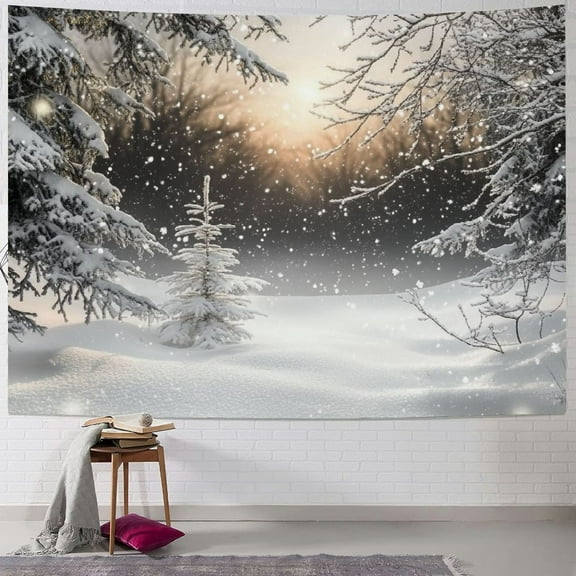 Fenyluxe  Winter Tapestry Wall Hanging Snowy Forest Pine Tree Nature Landscape Wall Tapestry for Bedroom Aesthetic Falling Snowflake Christmas Tapestry for Living Room College Dorm Decor 40x30inch