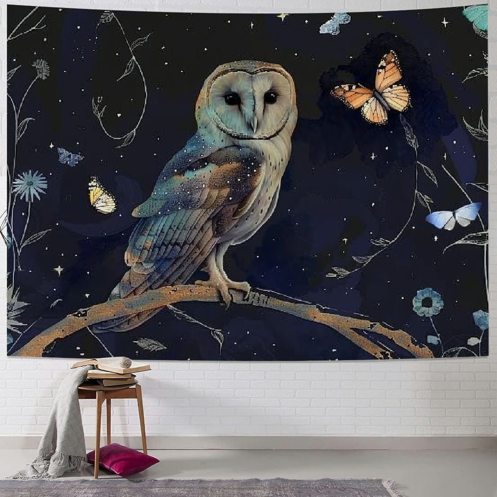 Fenyluxe Witchy Owl Vertical Tapestry Aesthetic, Trippy Floral