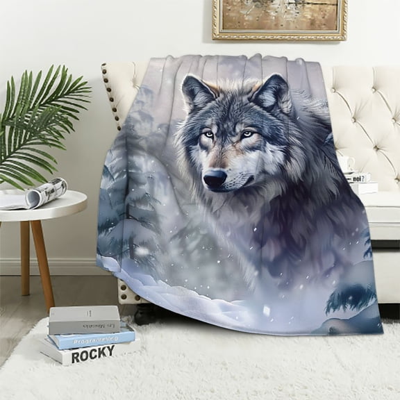 Fenyluxe Wolf Snow Trees Print Throw Blanket Flannel Hand/Machine Wash Lightweight Soft Blanket for All Seasons Exquisite Gifts 50x60in