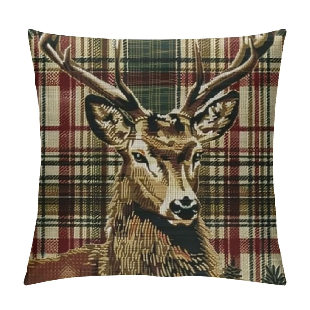 Curated visual reference: Woodland Creature Throw Pillow Covers Reference: Fenyluxe Woodland Animals Pillow Cover Lodge Cabin Checkered Buffalo Plaid