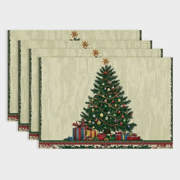Fenyluxe Xmas Pine Winter Placemats Set of 4,Christmas Table Mats Party Kitchen Dining Decoration 18x12in