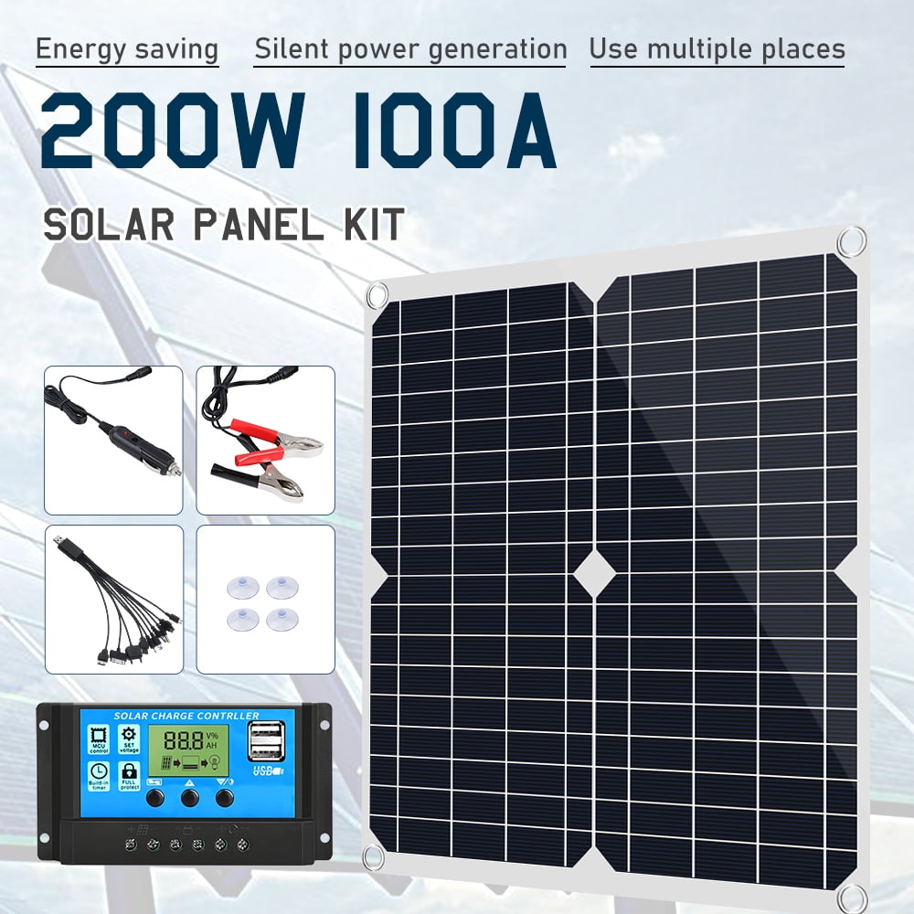 Feoflen 200 Watts Solar Panel Kit, Portable Solar Panel Set, 100A 12V Battery Charger with