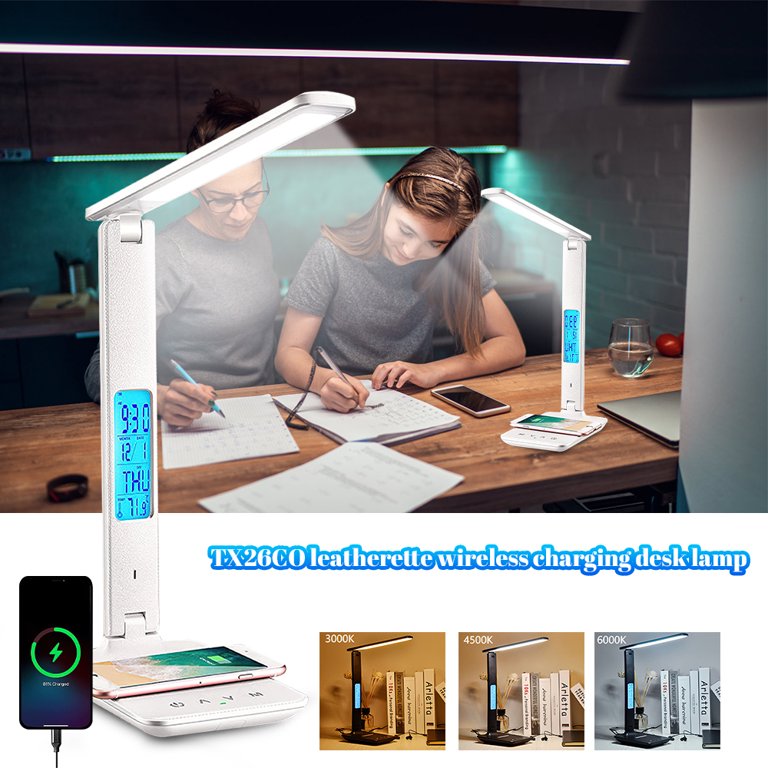 Feoflen Desk Lamp, LED Desk Lamp with Wireless Charger, USB