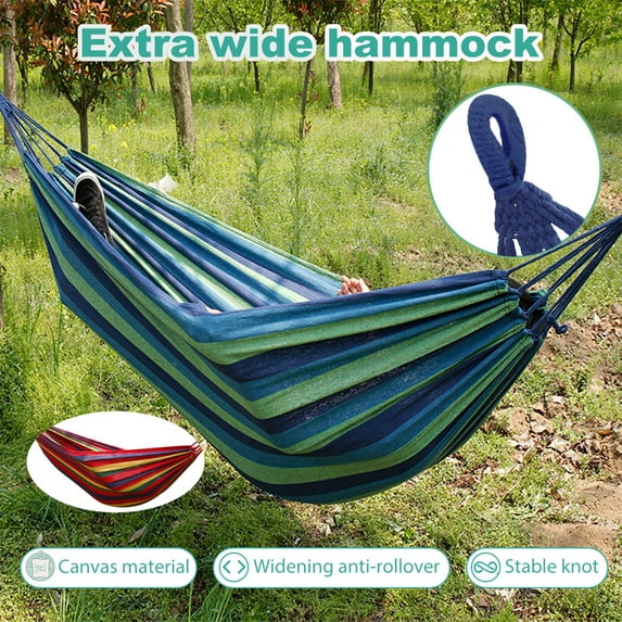 Feoflen Double Camping Hammock, Hanging Chair Outdoor Swing Sleeping Bed for Garden, with/without Pole