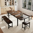 thumbnail image 1 of Honfach 5 Piece Dining Table Set for 4-8 People, 63" Large Extendable Kitchen Table Set with 2 Benches and 2 Square Stools, Dining Room Table with MDF Wood Board，Espresso, 1 of 8