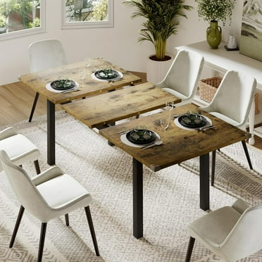 Feonase 63" Extendable Dining Table for 4-8, Square Wooden Dining Room Table with Metal Base, Modern Extendable Table for e for Small Kitchens, Dining Office Areas, Rustic Brown