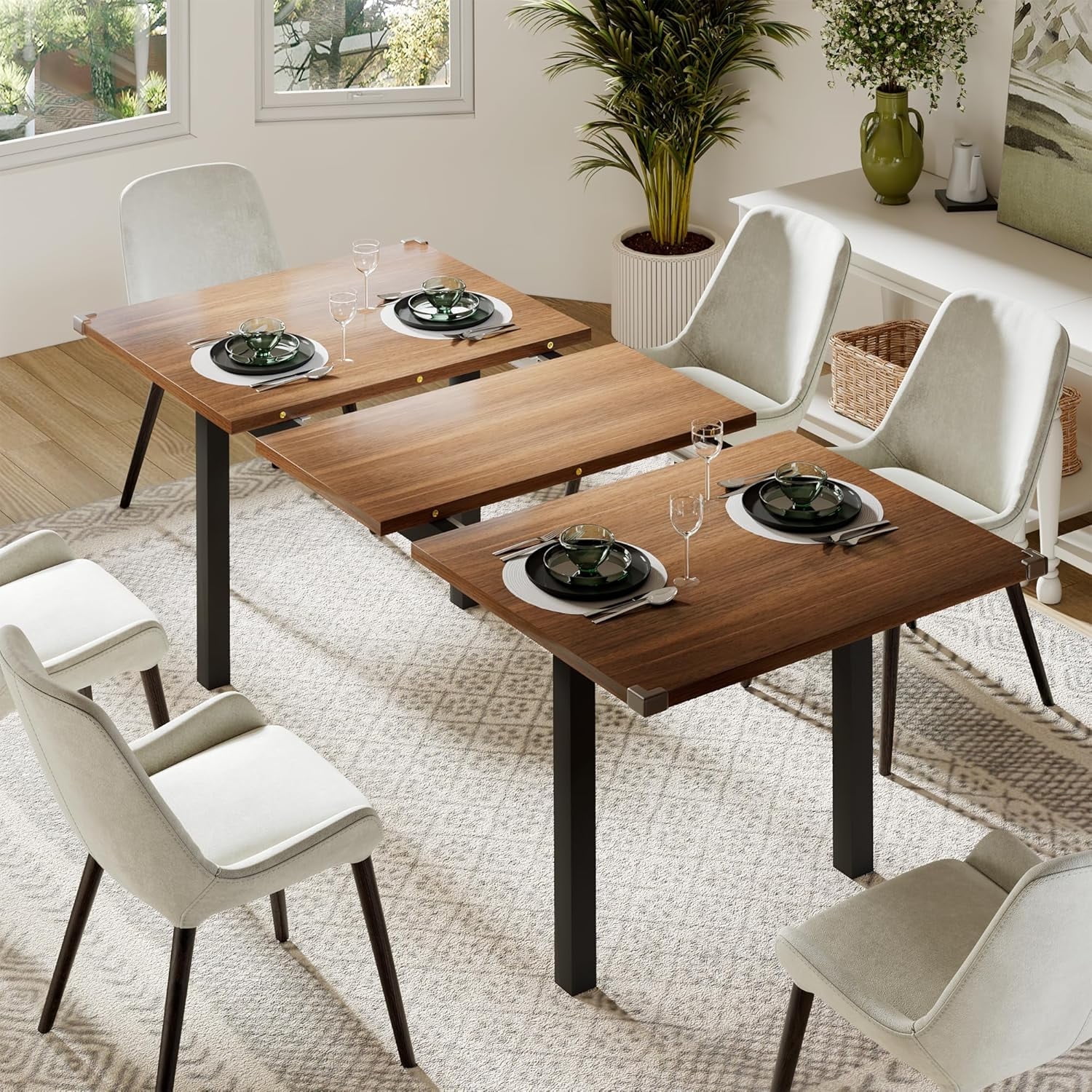 Feonase 63" Extendable Dining Table for 4-8, Square Wooden Dining Room ...