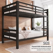 Honfach Metal Bunk Bed Twin Over Twin, Heavy Duty Metal Bed with Ladder and High Guardrail, Under-Bed Storage Space, No Box Spring Needed, Noise Free, Black