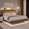 thumbnail image 1 of Feonase Floating Bed Frame Full with Led Lights and Charging Station, Wood Full Size Bed Frame with Storage Headboard, Heavy Duty Metal Slats, No Box Spring Needed, Easy Assembly,Walnut, 1 of 8