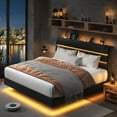 thumbnail image 1 of Feonase Floating Bed Frame King with Led Lights and Charging Station, Wood Full Size Bed Frame with Storage Headboard, Heavy Duty Metal Slats, No Box Spring Needed, Easy Assembly,Black, 1 of 7