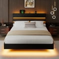 thumbnail image 1 of Honfach Floating Queen Size Bed Frame with LED Lights & Charging Station, Platform Bed with Wooden Storage Headboard,Black., 1 of 9