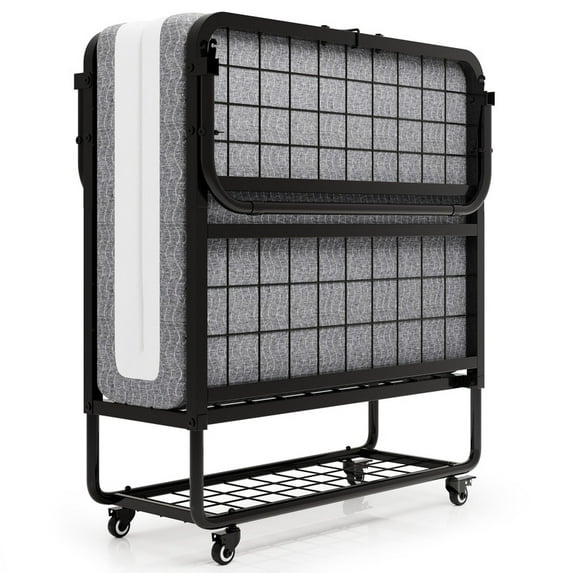 Feonase Folding Bed with Mattress, Roll Away Beds for Adults, Portable Foldable Bed, 76" x 38" Fold up Bed with Metal Frame on Wheels, Space Saving