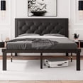thumbnail image 1 of Honfach Full Size Metal Platform Bed Frame with Faux Leather Upholstered Button Tufted Headboard, Black, 1 of 9