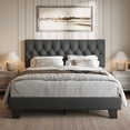 thumbnail image 1 of Honfach Full Size Velvet Bed Frame with Upholstered Button Tufted Headboard, Platform Bed with Wooden Slats Support, Dark Gray, 1 of 9