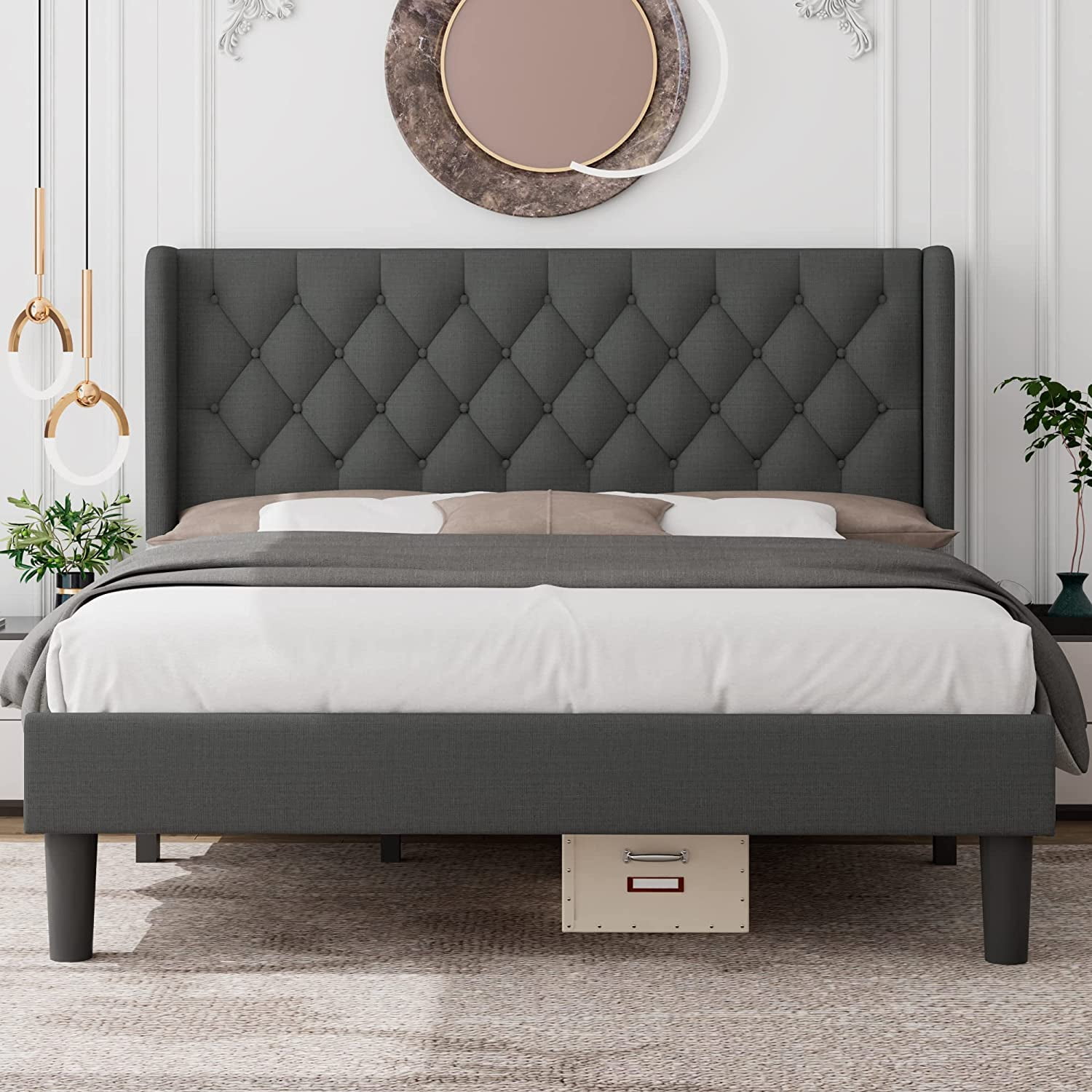 Feonase Full Size WingBack Bed Frame Upholstered Platform Bed Frame ...