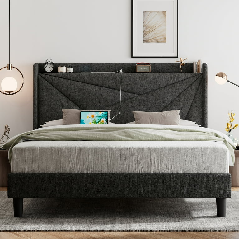 Feonase King Bed Frame Upholstered Platform Bed Frame with Type C