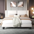thumbnail image 1 of Honfach King Bed Frame, Velvet Upholstered Platform Bed Frame, Solid Wood Slats & Heavy Duty Feet Support, No Box Spring Needed, Noise-Free, Easy Assembly, White, 1 of 8