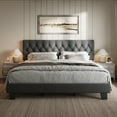 thumbnail image 1 of Honfach King Size Velvet Bed Frame with Upholstered Button Tufted Headboard, Platform Bed with Wooden Slats Support, No Box Spring Needed, Easy Assembly, Noise-Free,Dark Gray, 1 of 9