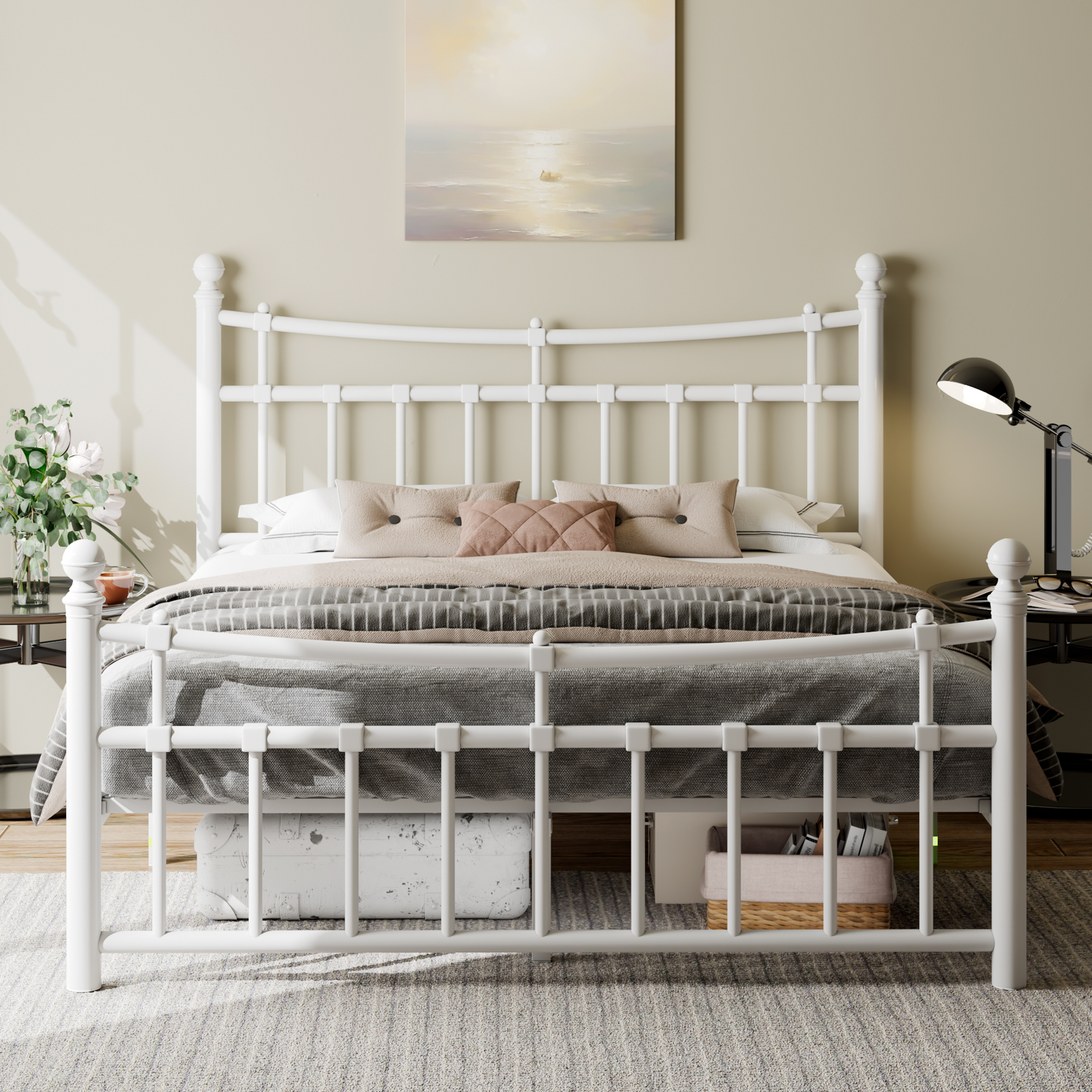 Feonase Queen Metal Bed Frame With Modern Iron-Art Headboard ...