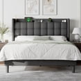 thumbnail image 1 of Feonase Queen Size Bed Frame with Charging Station，Upholstered Platform Bed Frame with Wingback Storage Headboard, No Box Spring Needed, Dark Grey, 1 of 8