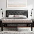 thumbnail image 1 of Feonase Queen Size Metal Platform Bed Frame with Linen Upholstered Headboard, 12" Under-Bed Space,Black, 1 of 7