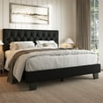 thumbnail image 1 of Honfach Queen Size Velvet Bed Frame with Upholstered Button Tufted Headboard, Platform Bed with Wooden Slats Support, Black, 1 of 9
