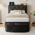 thumbnail image 1 of Honfach Twin Bed Frame with Storage Drawer, Metal Platform Bed with Charging Station, Upholstered Button Tufted Storage Headboard,  Black, 1 of 8